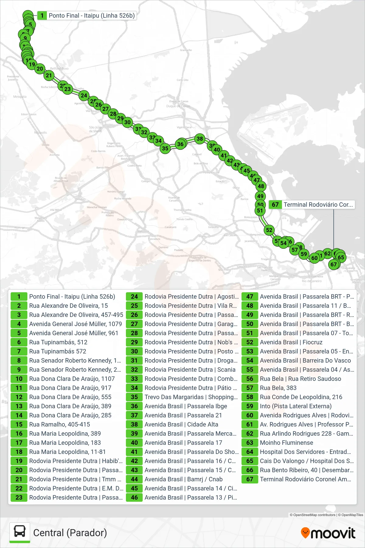 526B bus Line (Central (Parador)) route and stops on a map