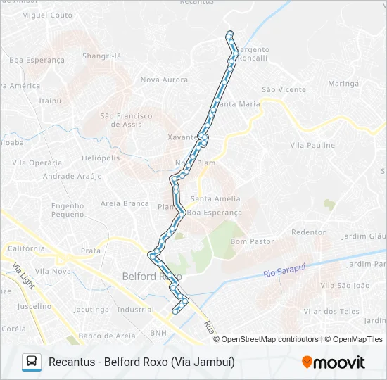 RECANTUS - BELFORD ROXO (VIA JAMBUÍ) Bus Line Map