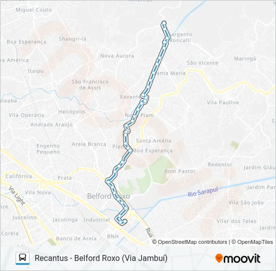 RECANTUS - BELFORD ROXO (VIA JAMBUÍ) Bus Line Map