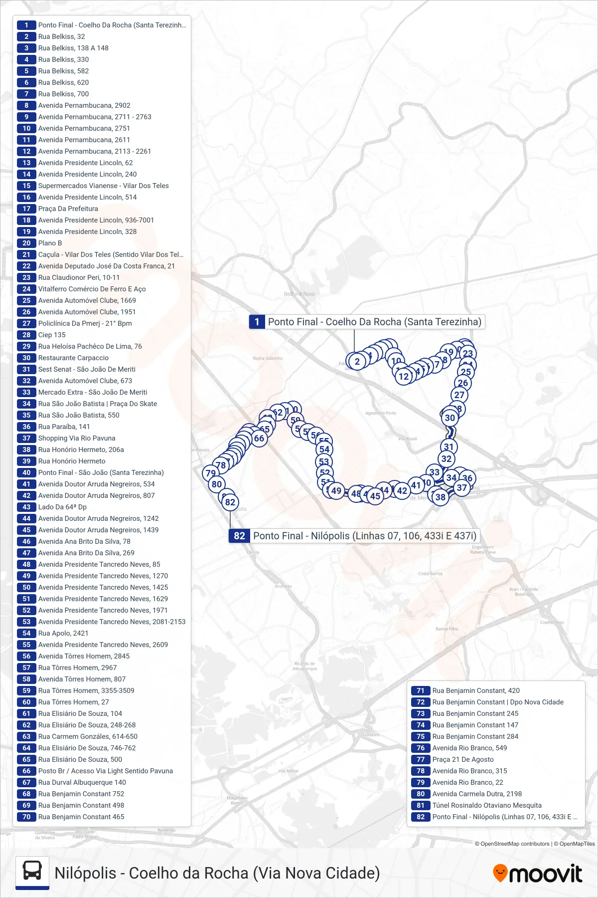 437I bus Line (Nilópolis) route and stops on a map