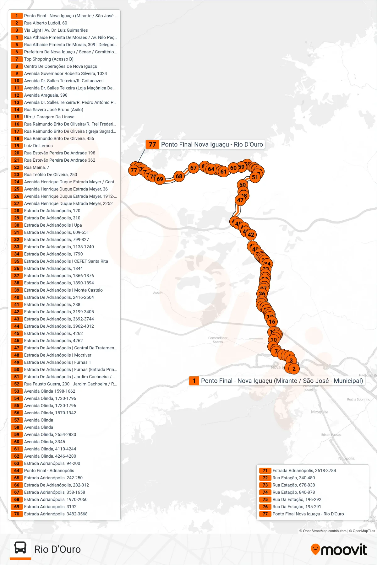 132 bus Line (Rio D'Ouro) route and stops on a map