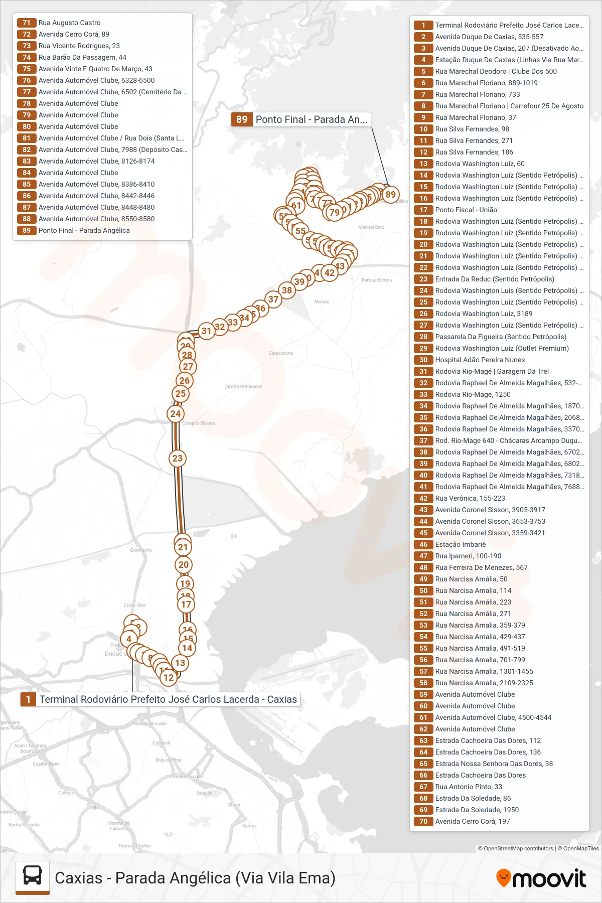 Rota e paradas da linha de ônibus 018 (Parada Angélica) no mapa