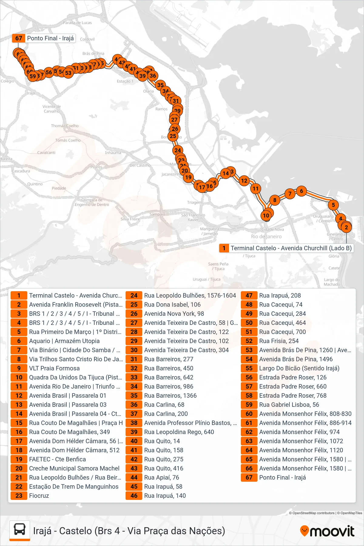 350 bus Line (Irajá) route and stops on a map
