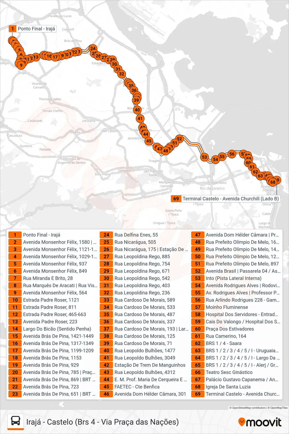 Rota e paradas da linha de ônibus 350 (Castelo) no mapa