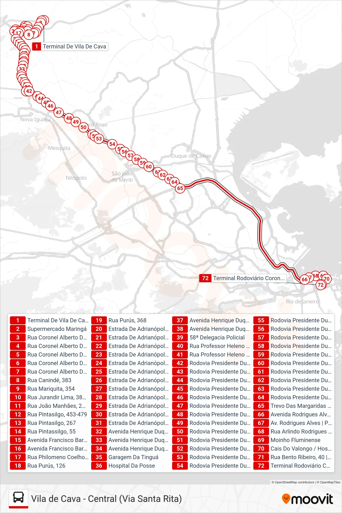 492B bus Line (Central (Rápido)) route and stops on a map