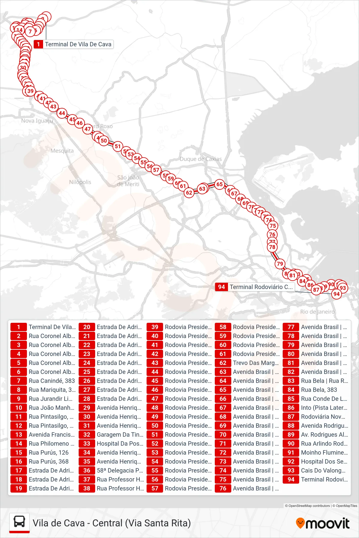 Rota e paradas da linha de ônibus 492B (Central (Parador)) no mapa