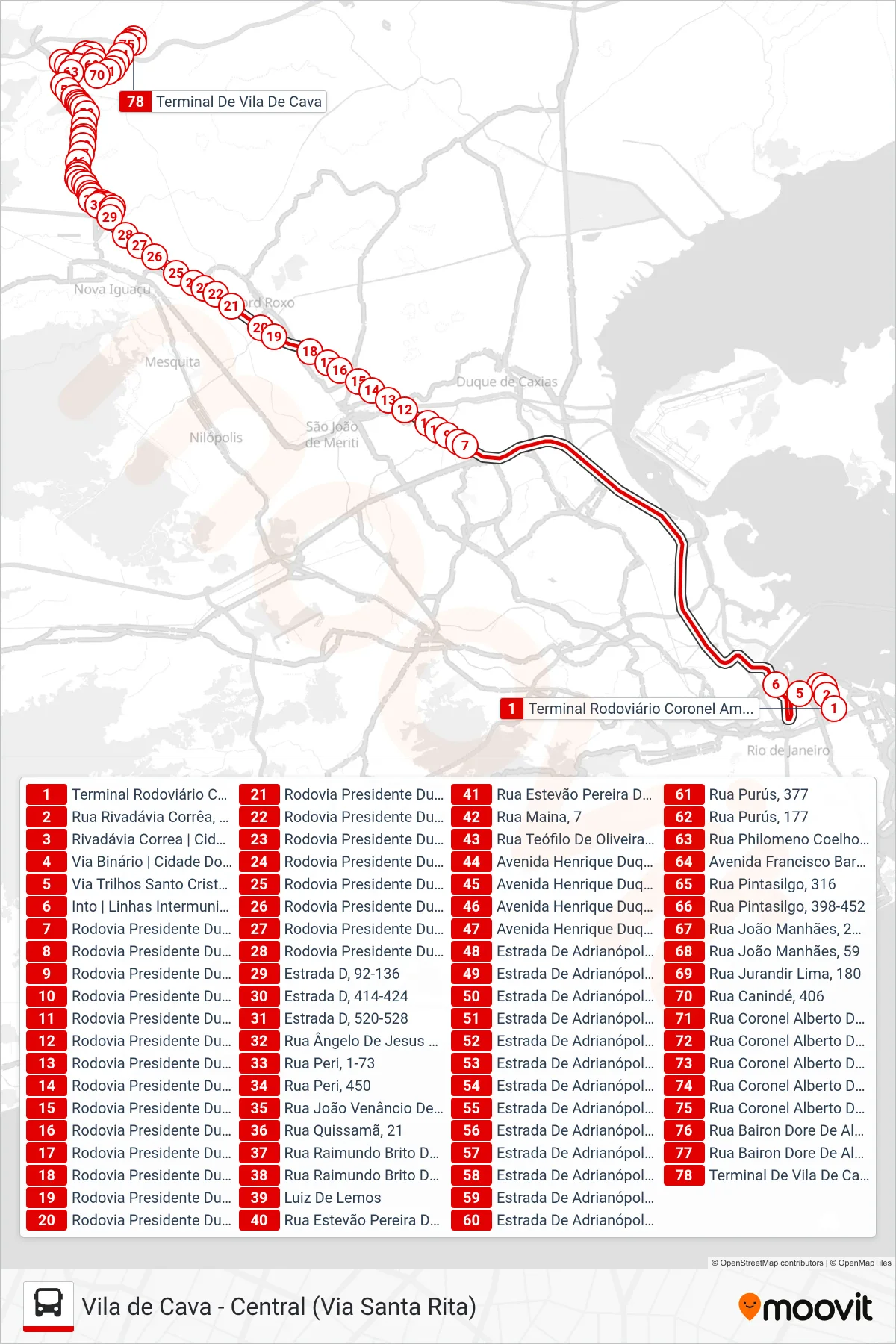 492B bus Line (Vila De Cava (Rápido)) route and stops on a map