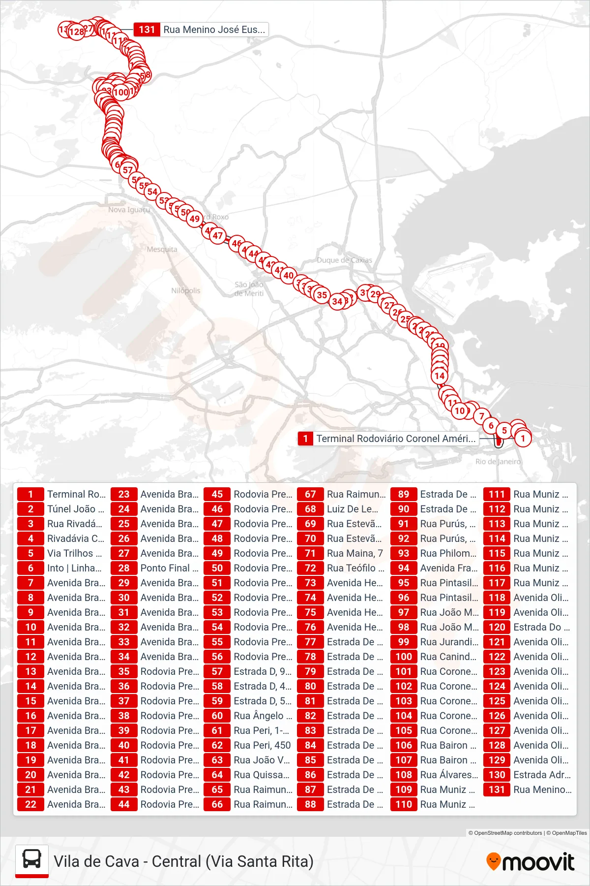 Rota e paradas da linha de ônibus 492B (Adrianópolis (Parador)) no mapa