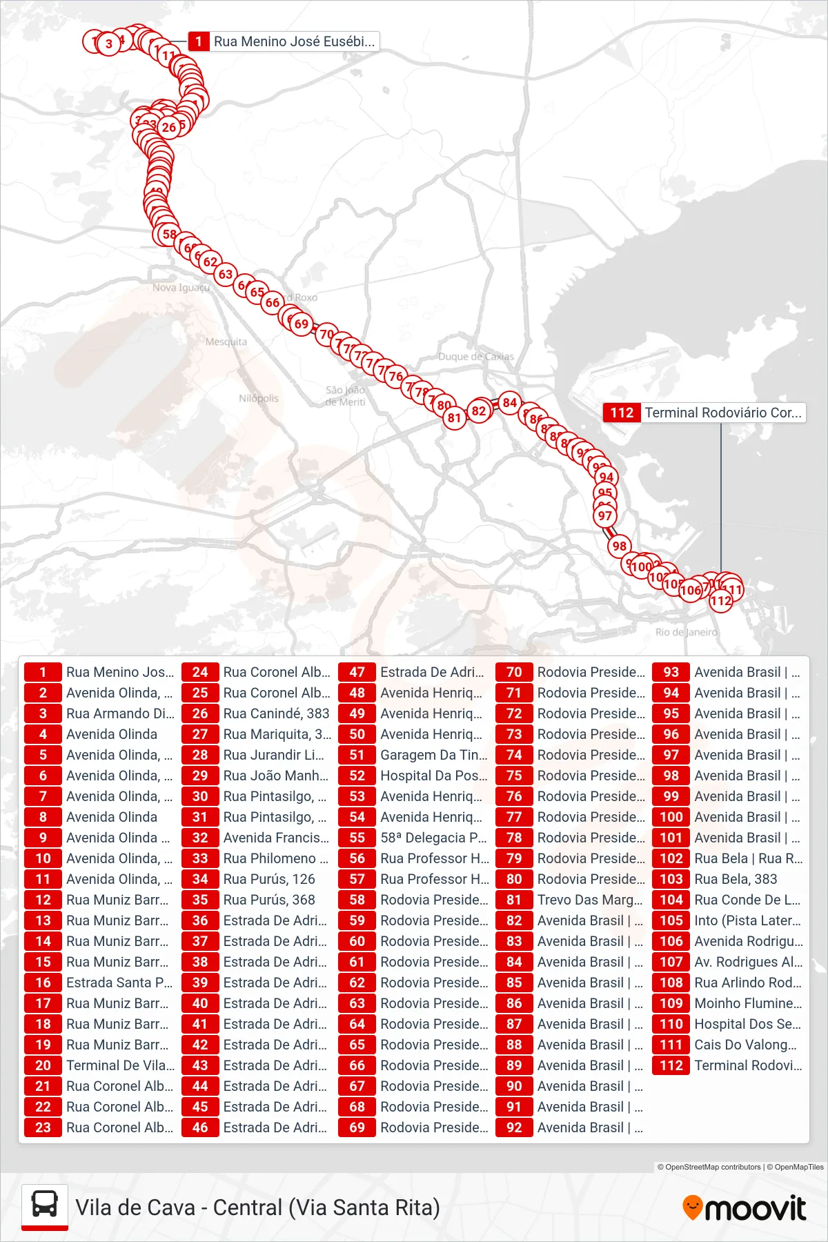 Rota e paradas da linha de ônibus  492B  (Central (Parador) (Saída De Adrianópolis)) no mapa