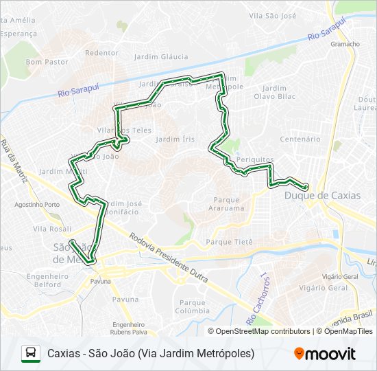 Mapa da linha 110I de ônibus