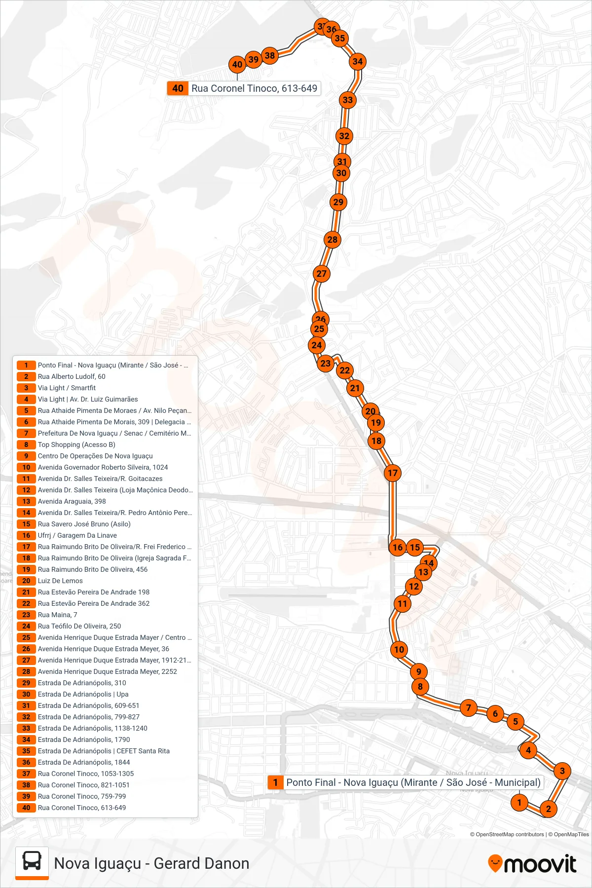 Rota e paradas da linha de ônibus 120 (Gerard Danon) no mapa