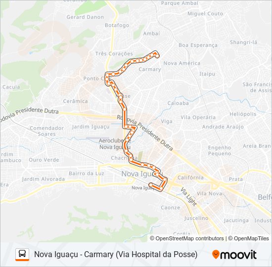 Mapa da linha 106 de ônibus