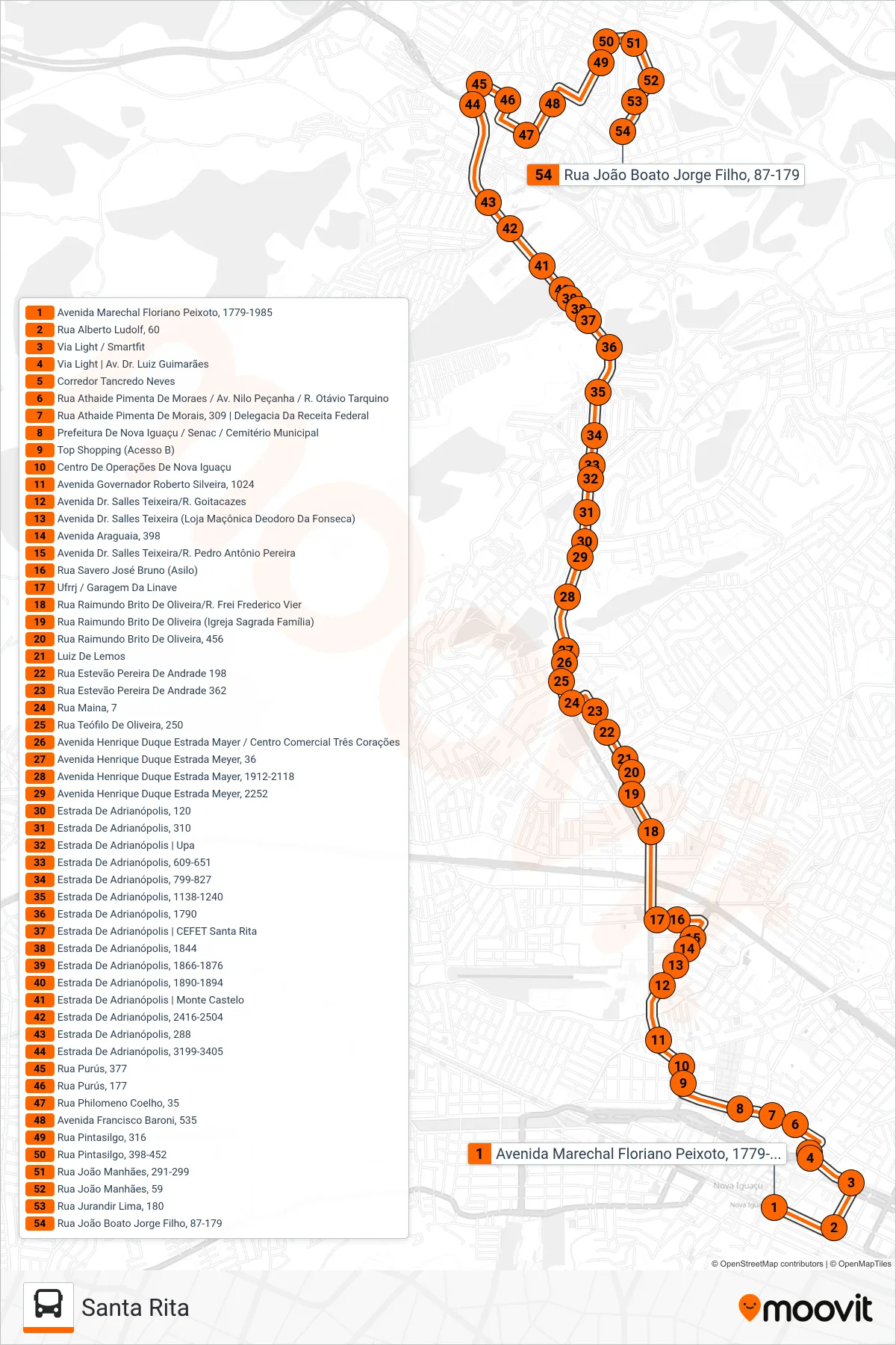 Rota e paradas da linha de ônibus 124 (Santa Rita) no mapa