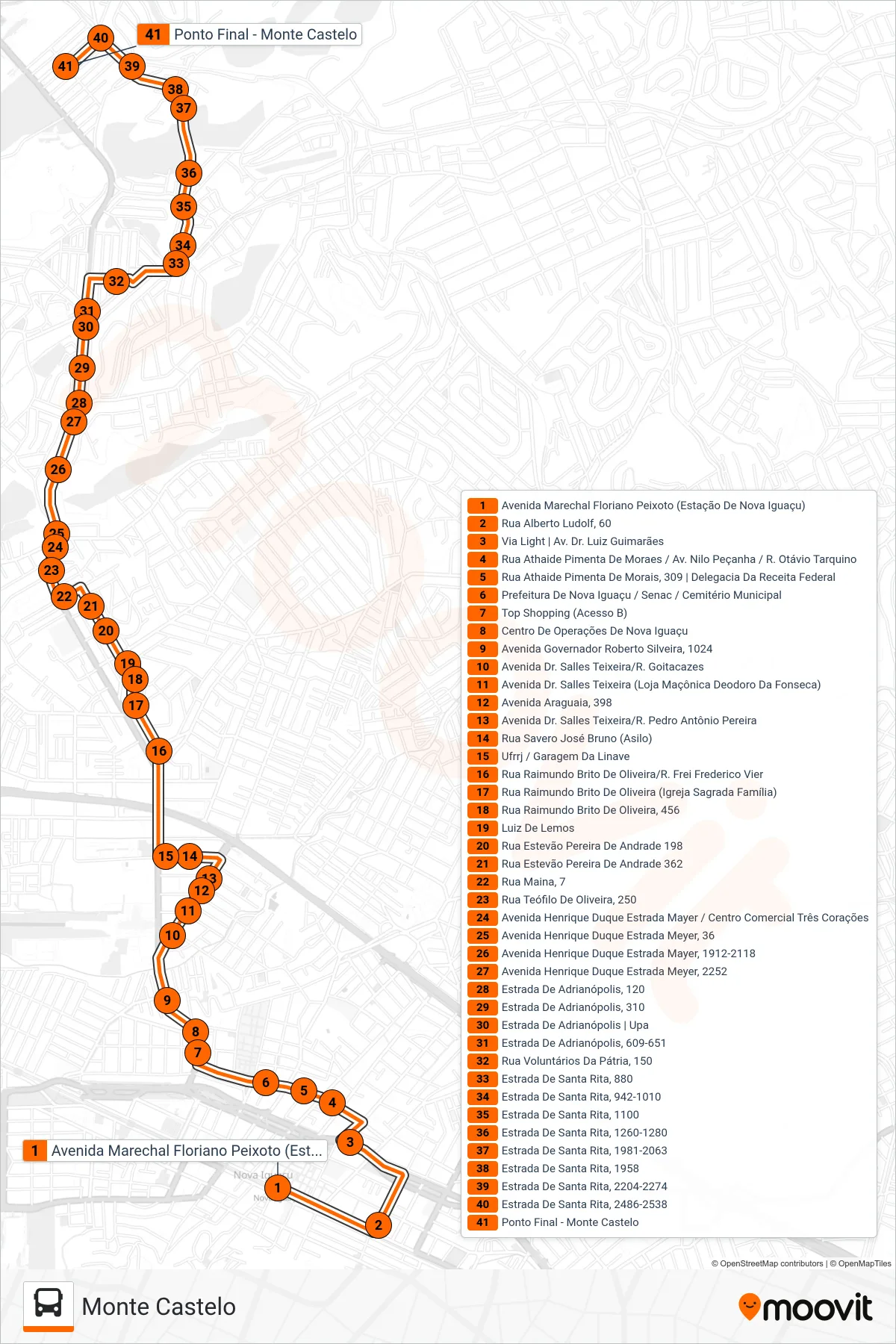 139 bus Line (Monte Castelo) route and stops on a map