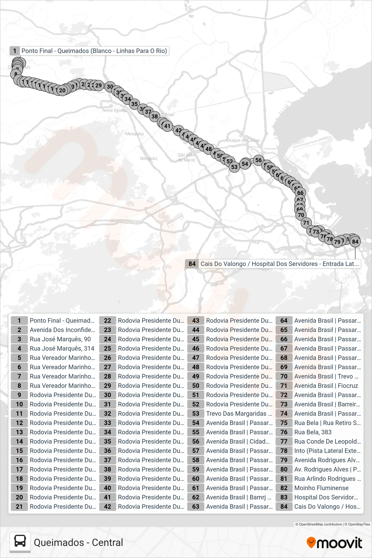 Rota e paradas da linha de ônibus 440 (Central (Parador)) no mapa