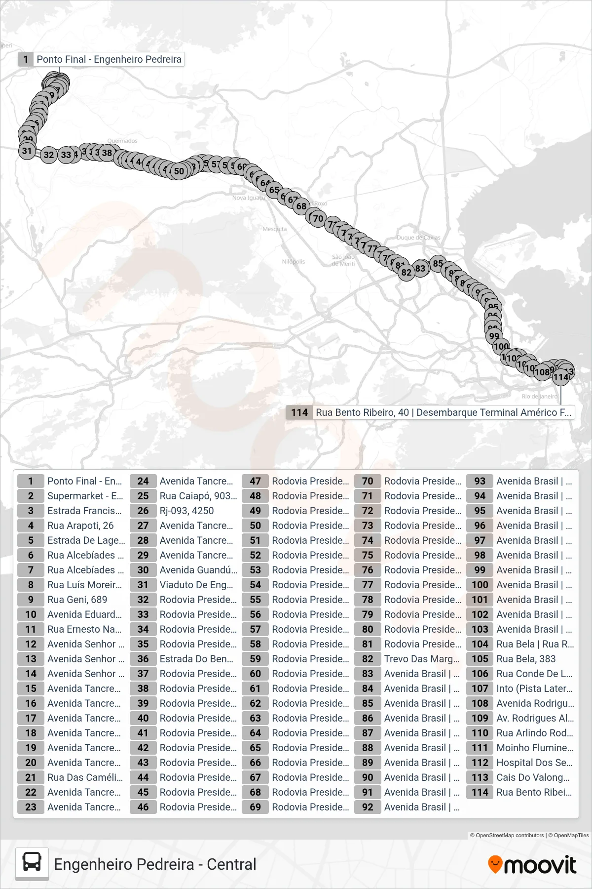 451 bus Line (Central (Parador)) route and stops on a map