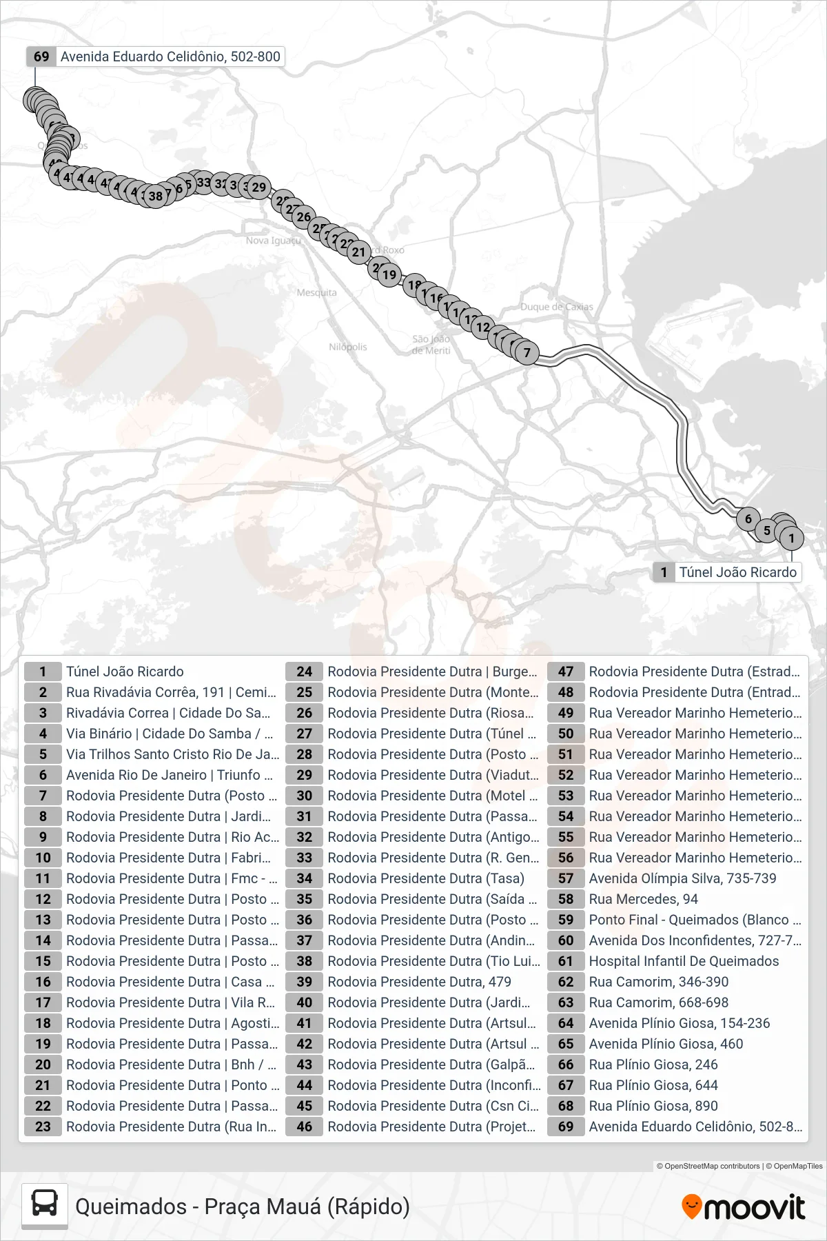1440 (EXECUTIVO) bus Line (Central → Camorim (Rápido)) route and stops on a map