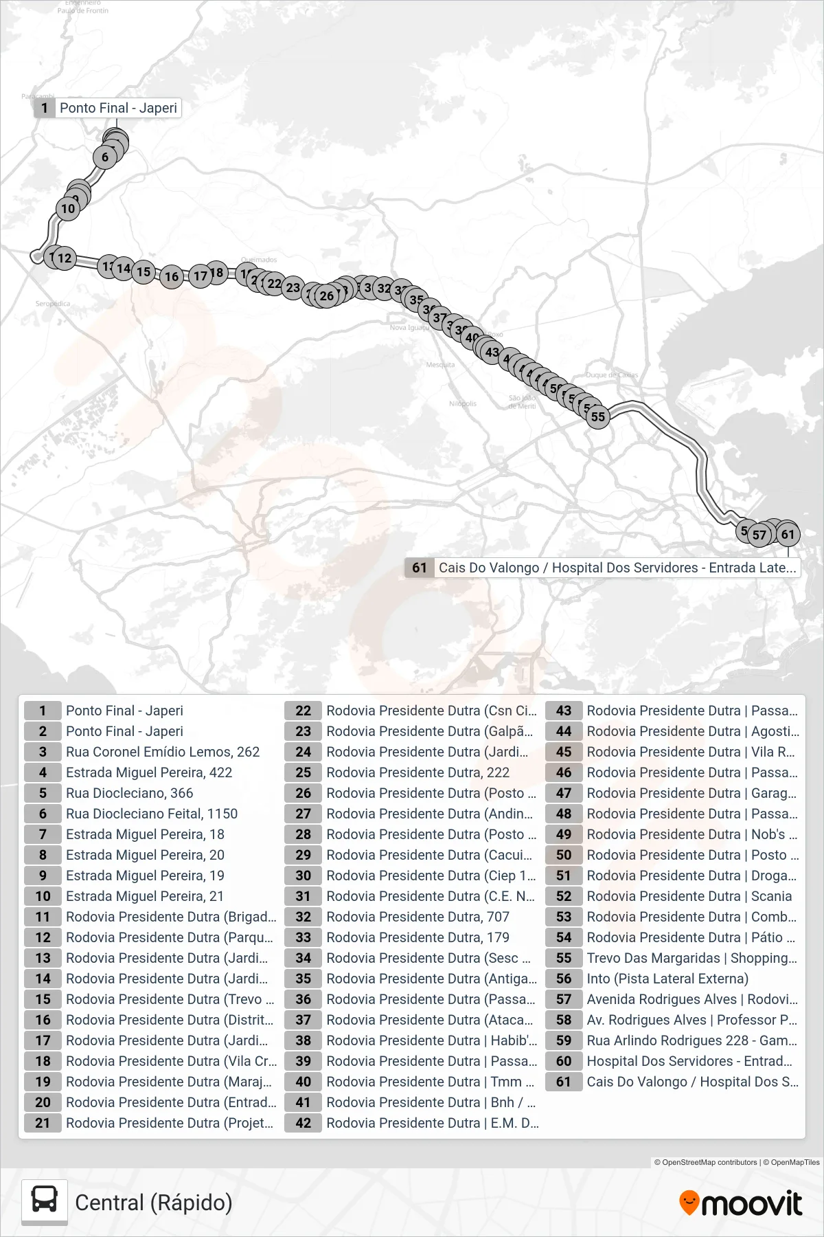 1907 (EXECUTIVO) bus Line (Central (Rápido)) route and stops on a map