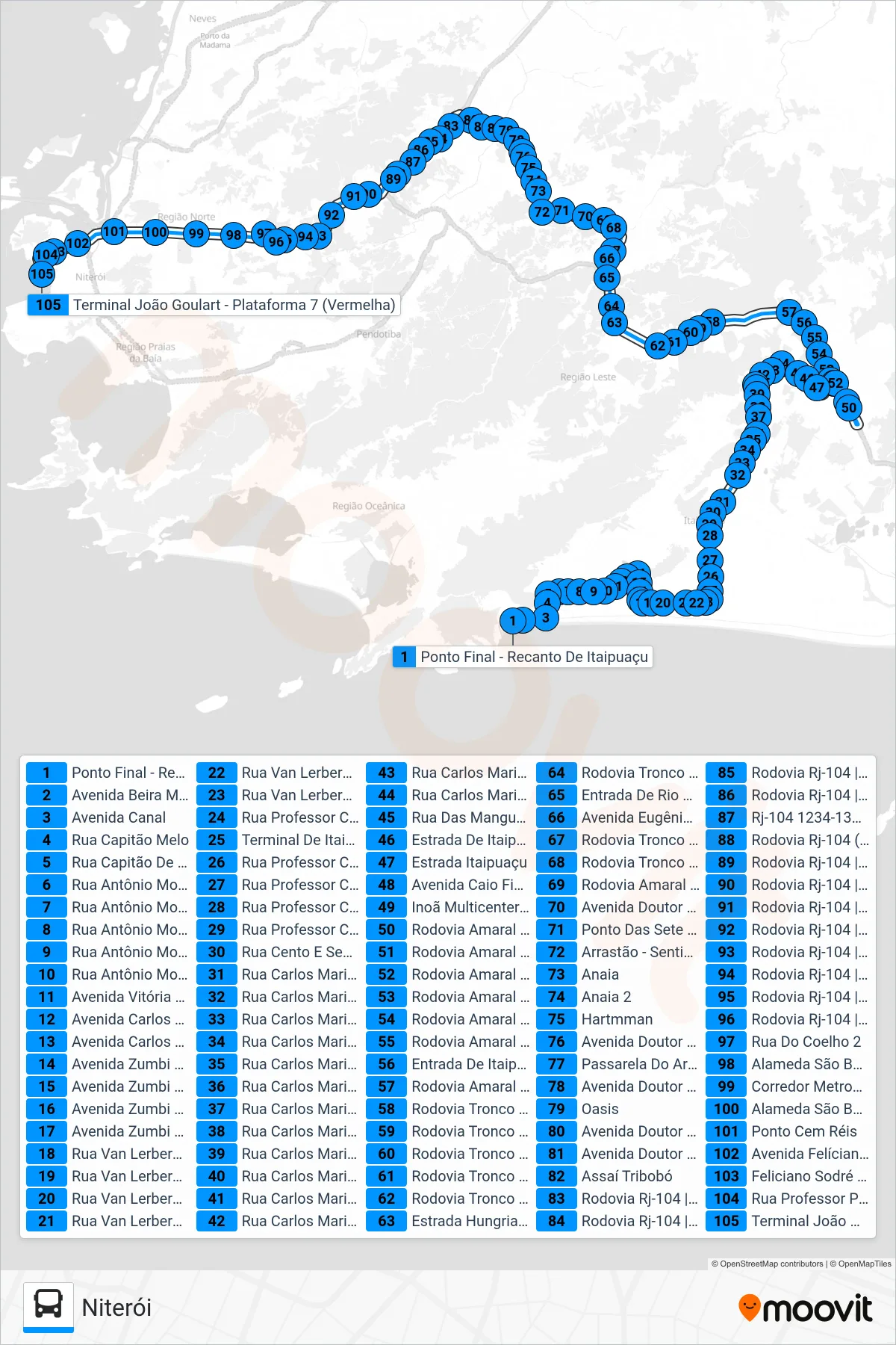 Rota e paradas da linha de ônibus 4144R (EXECUTIVO) (Niterói) no mapa