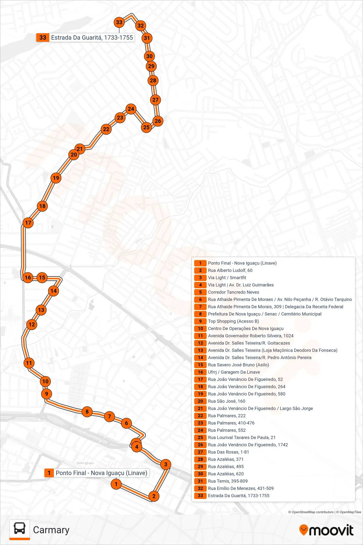 110 bus Line (Carmary) route and stops on a map