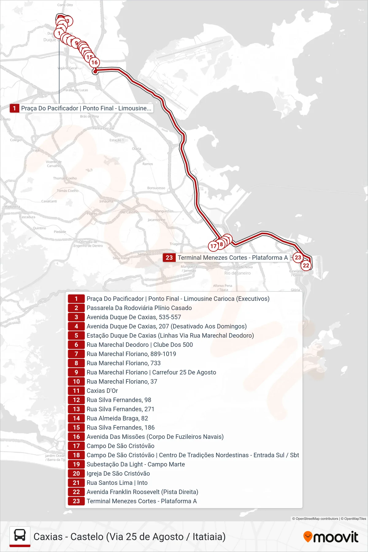 Rota e paradas da linha de ônibus 2951C (EXECUTIVO) (Castelo) no mapa
