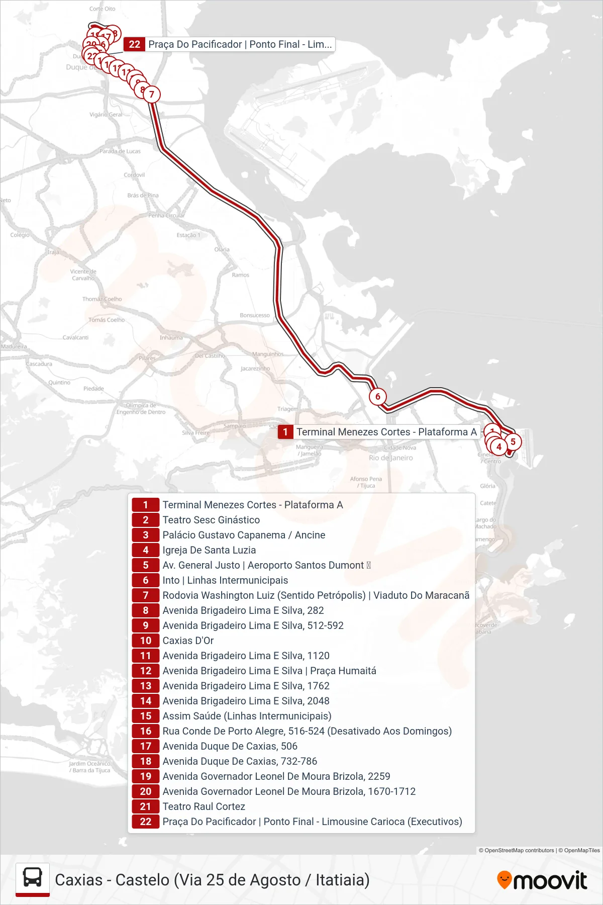 2951C (EXECUTIVO) bus Line (Caxias) route and stops on a map