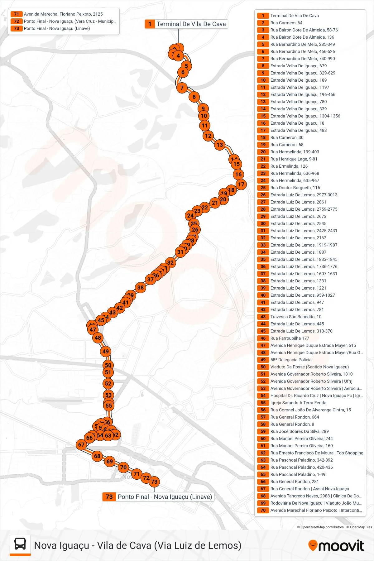 Rota e paradas da linha de ônibus 126 (Nova Iguaçu) no mapa