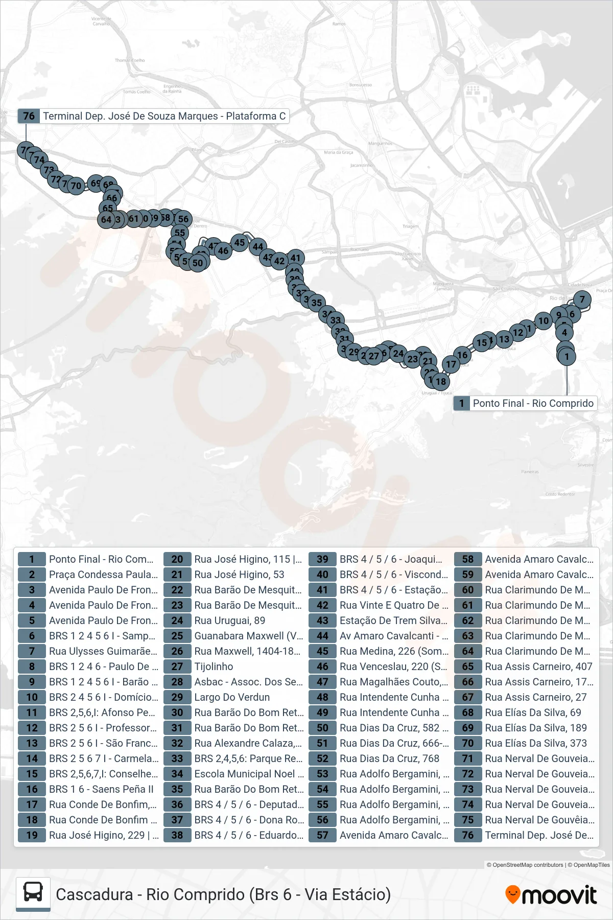 607 bus Line (Cascadura (Área De Lazer)) route and stops on a map