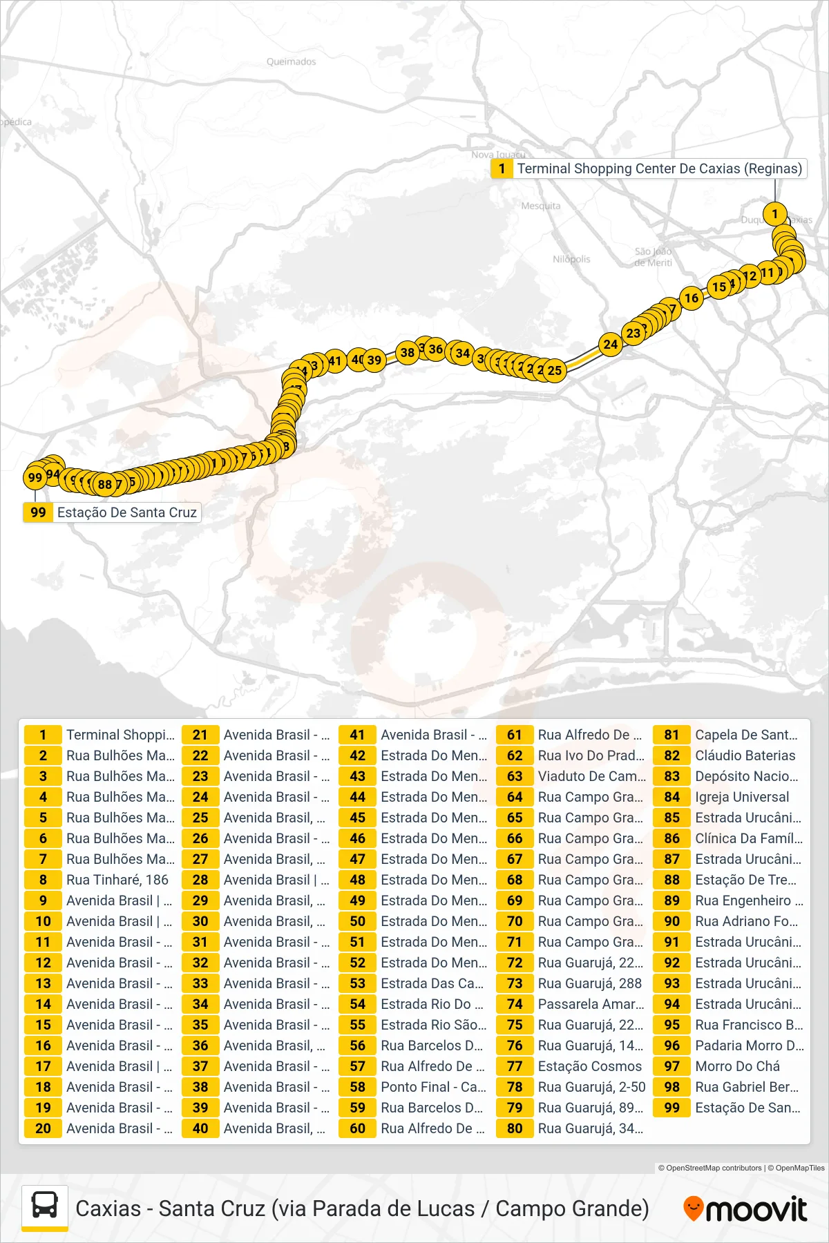 904T bus Line (Santa Cruz) route and stops on a map