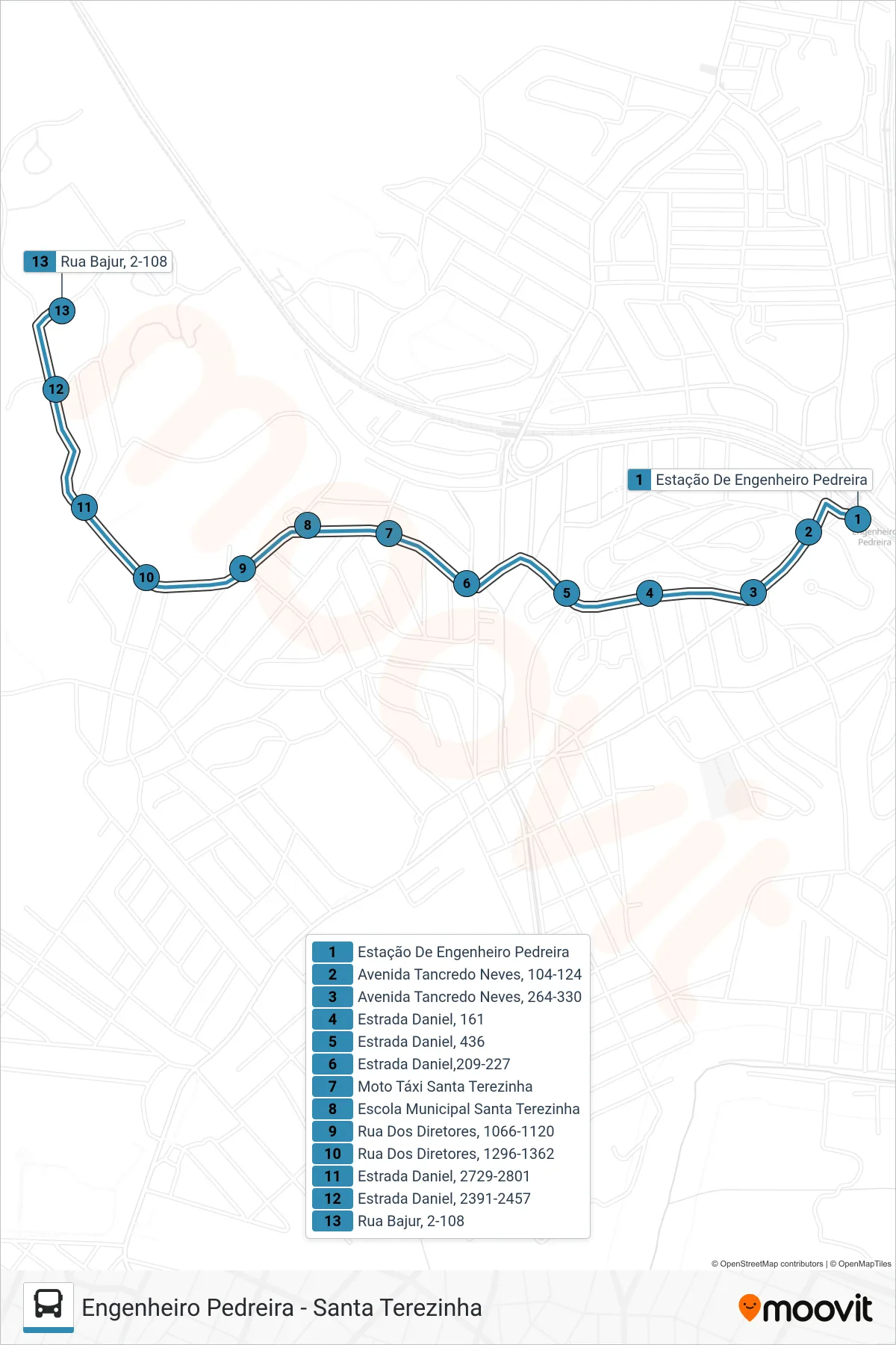 Rota e paradas da linha de ônibus 07 (Santa Terezinha) no mapa