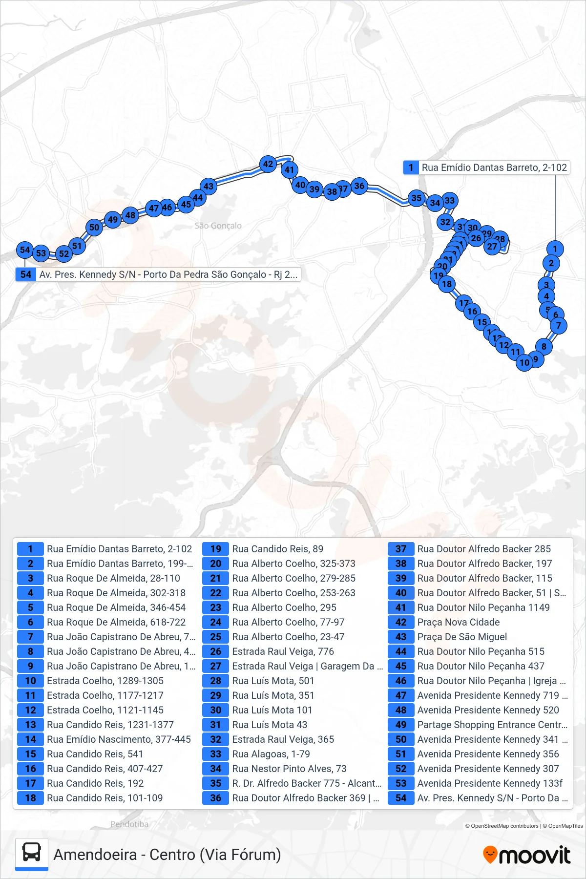 Rota e paradas da linha de ônibus  34  (Centro) no mapa