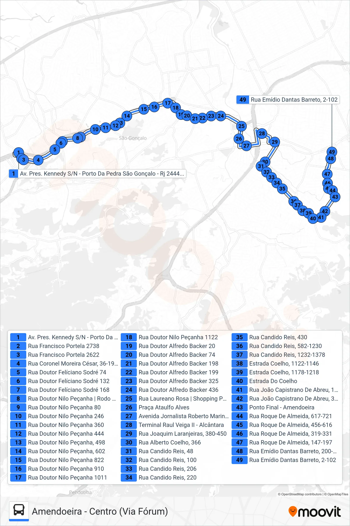 34 bus Line (Amendoeira) route and stops on a map