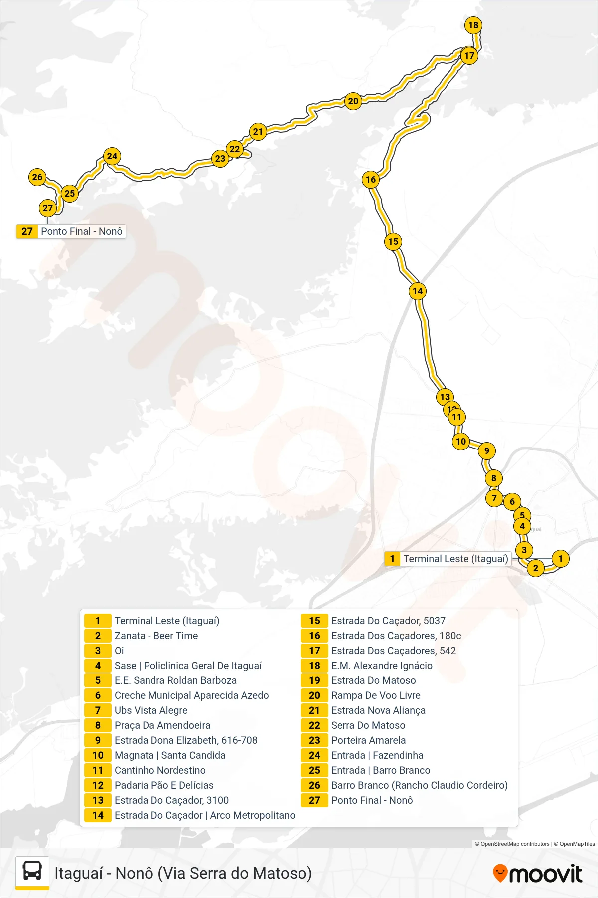 Rota e paradas da linha de ônibus 590I (Nonô) no mapa