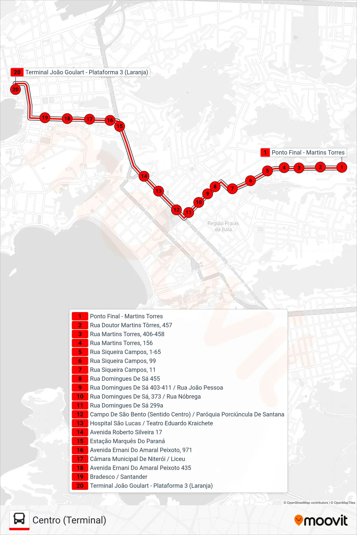 Rota e paradas da linha de ônibus 30 (Centro (Terminal)) no mapa