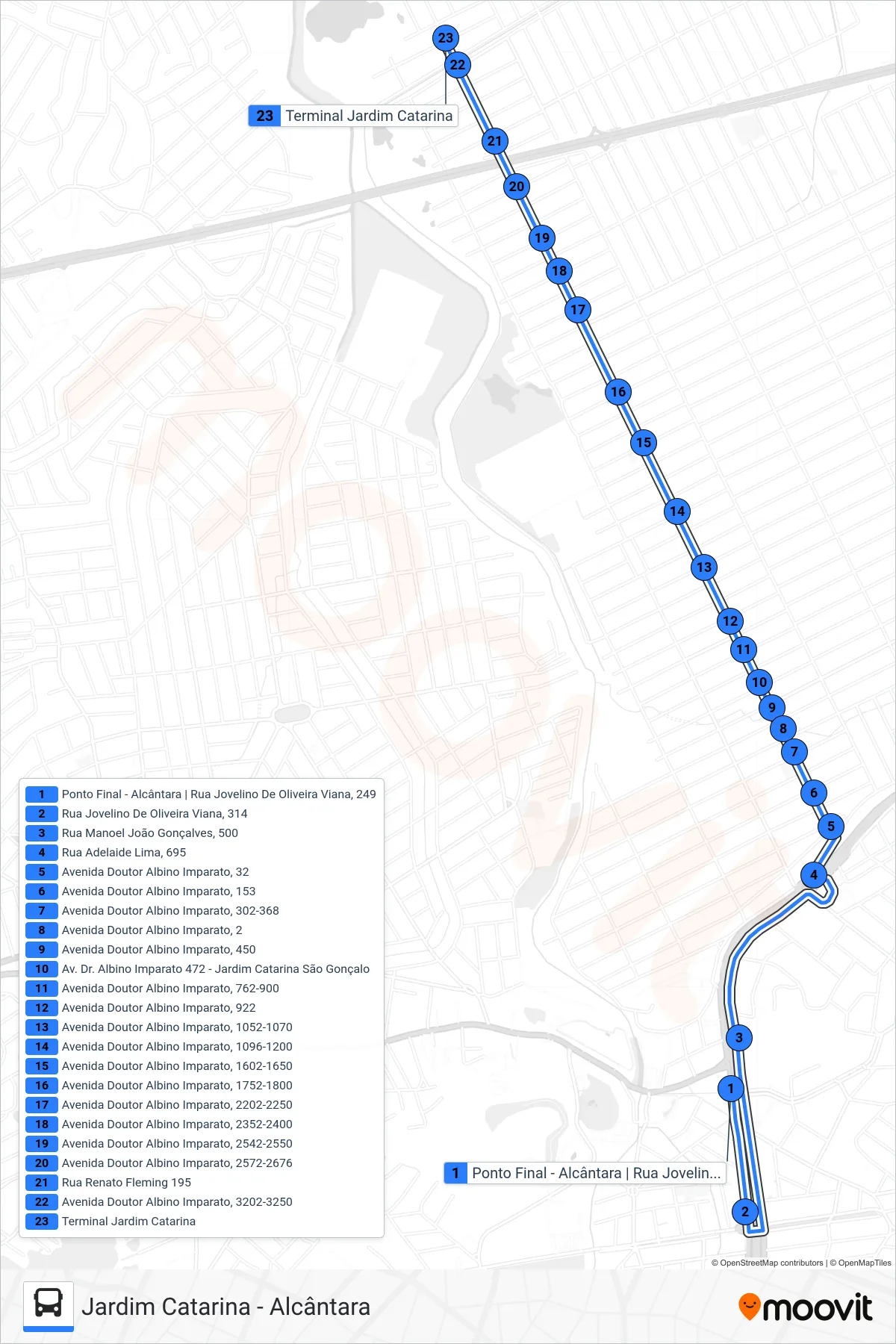 Rota e paradas da linha de ônibus  13C  (Jardim Catarina) no mapa