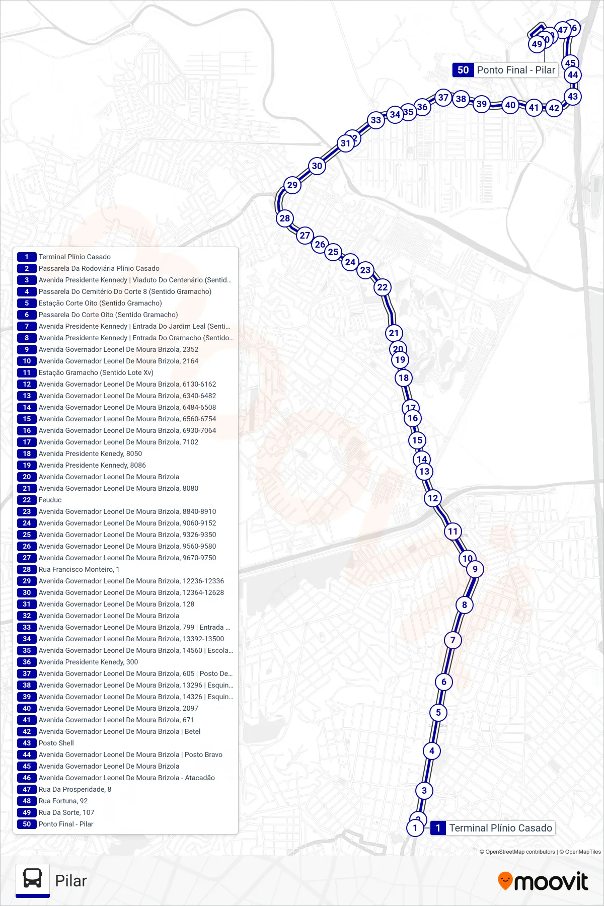 557I bus Line (Pilar) route and stops on a map