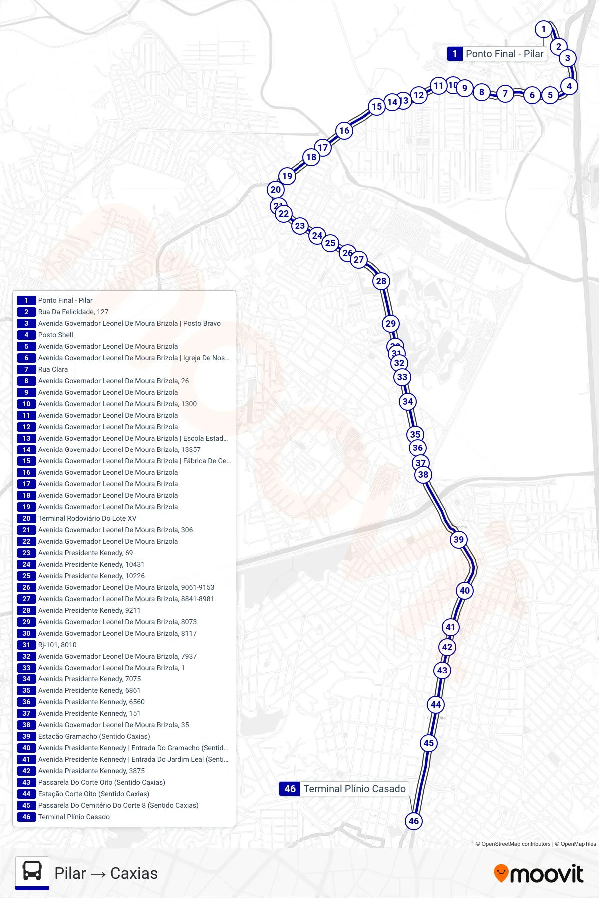 557I bus Line (Pilar → Caxias) route and stops on a map