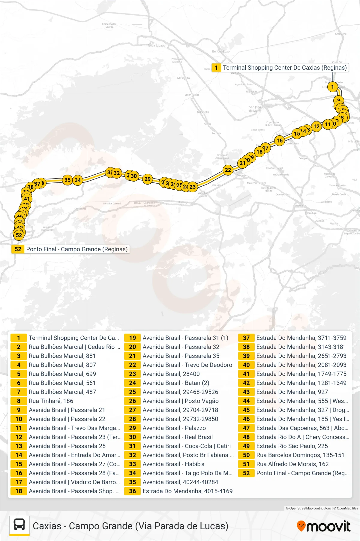 Rota e paradas da linha de ônibus 564T (Campo Grande) no mapa