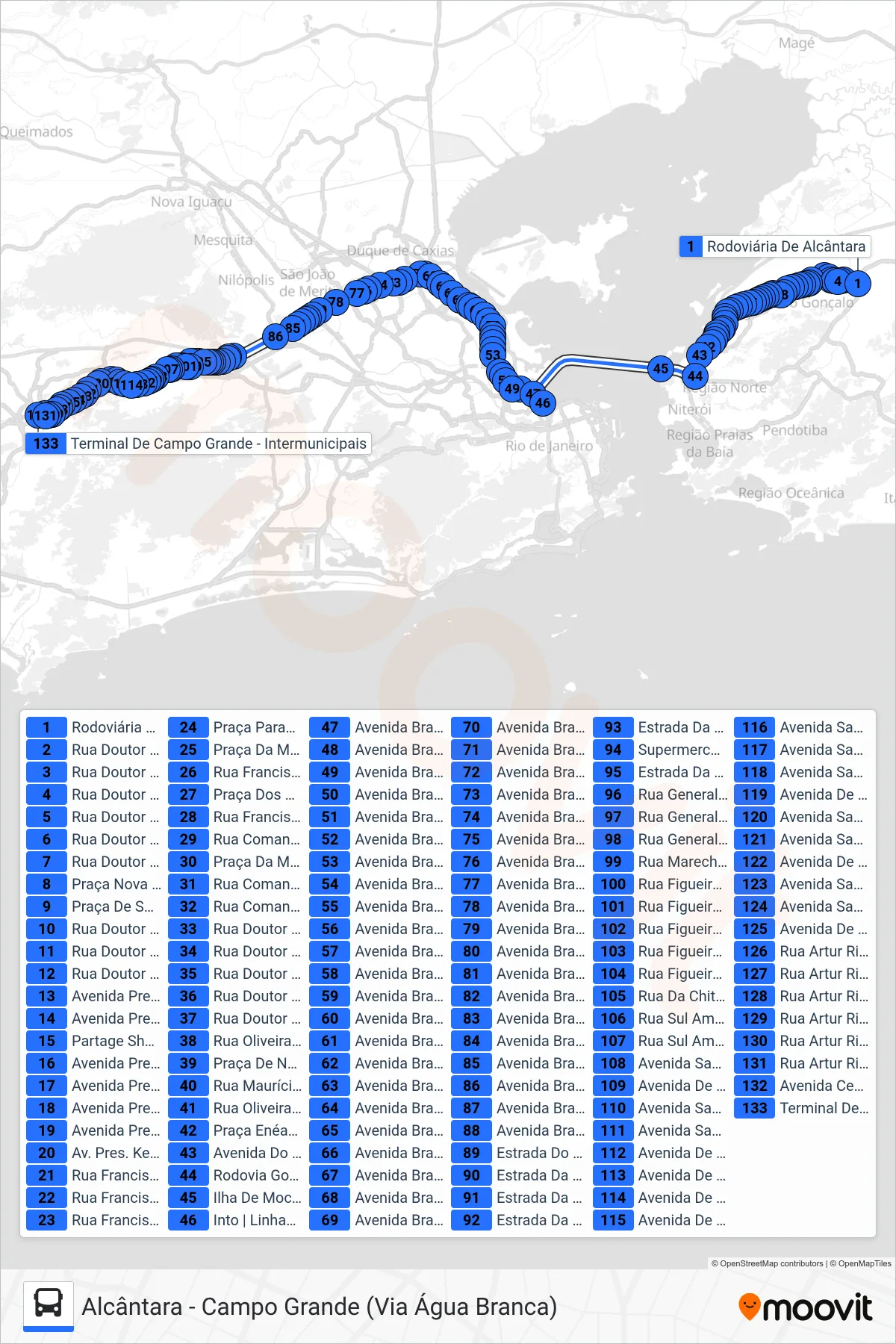 Rota e paradas da linha de ônibus  424D  (Campo Grande (Via Porto Velho)) no mapa
