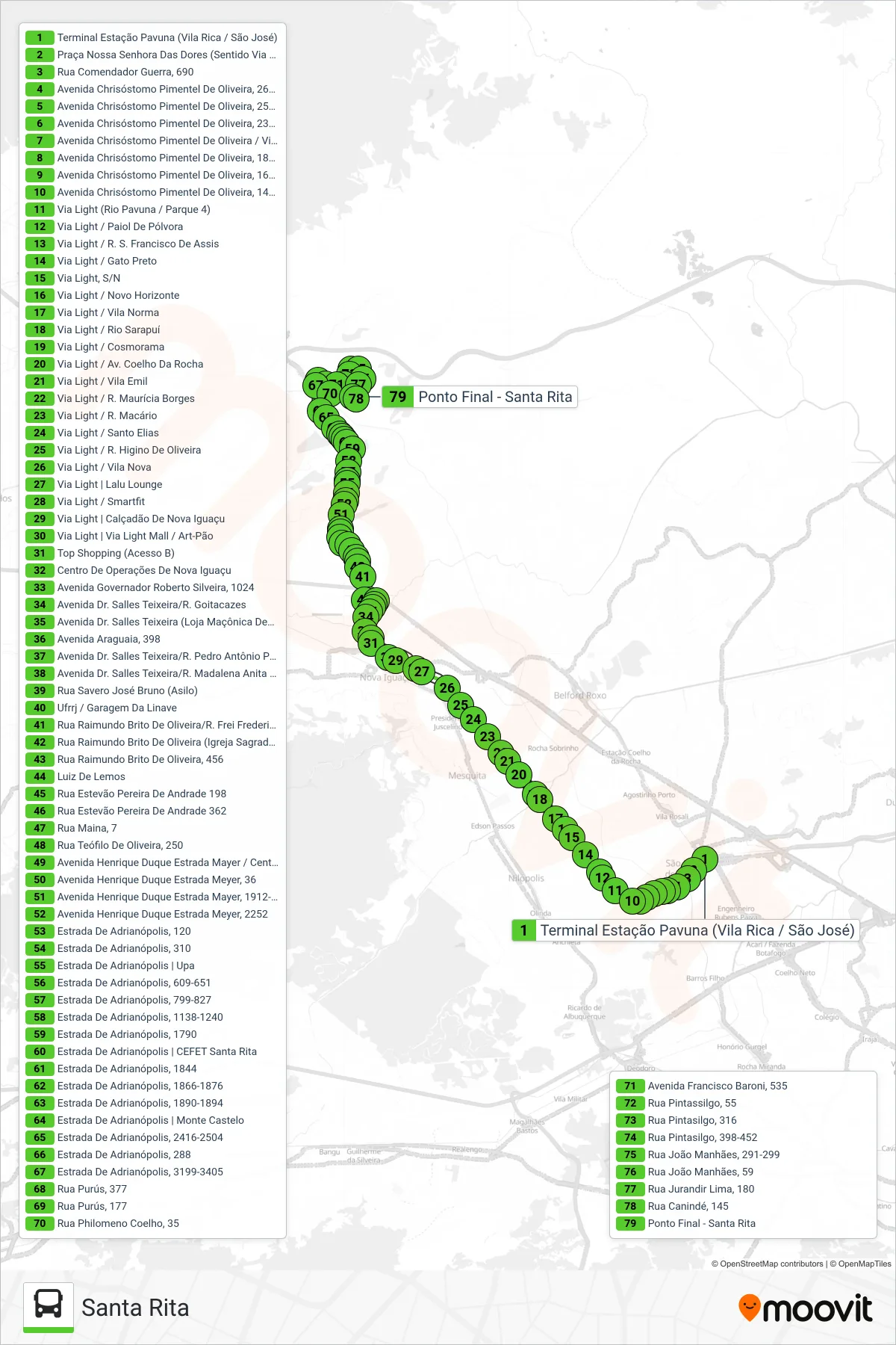 716L bus Line (Santa Rita) route and stops on a map
