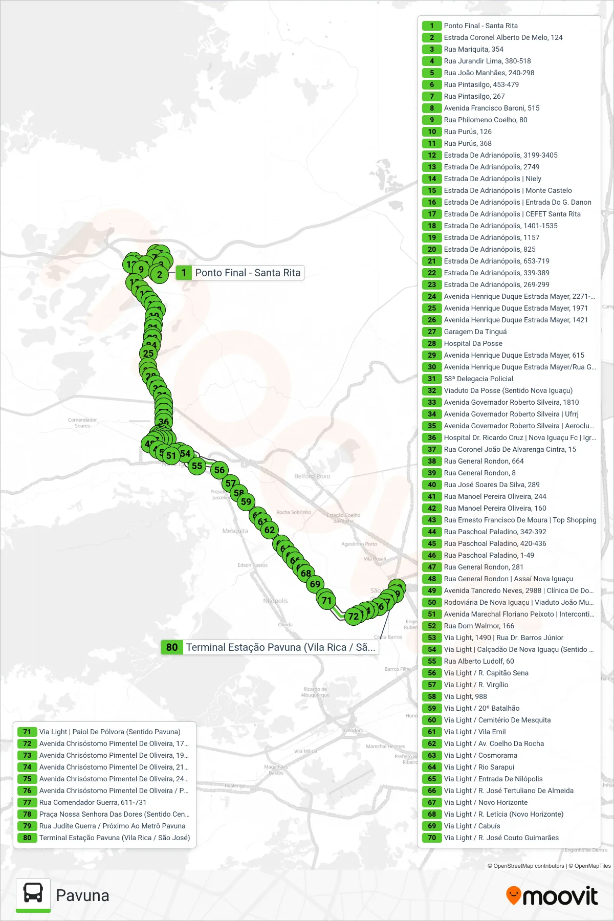716L bus Line (Pavuna) route and stops on a map