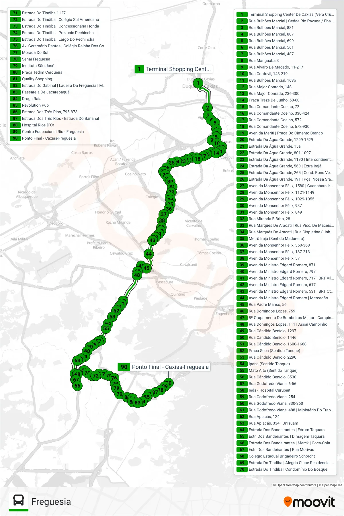 Rota e paradas da linha de ônibus 561 (Freguesia) no mapa