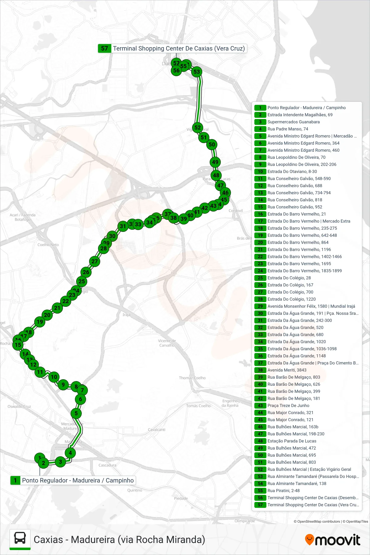 569 bus Line (Caxias) route and stops on a map