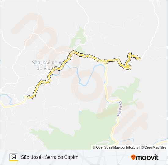 Mapa da linha SÃO JOSÉ - SERRA DO CAPIM de ônibus