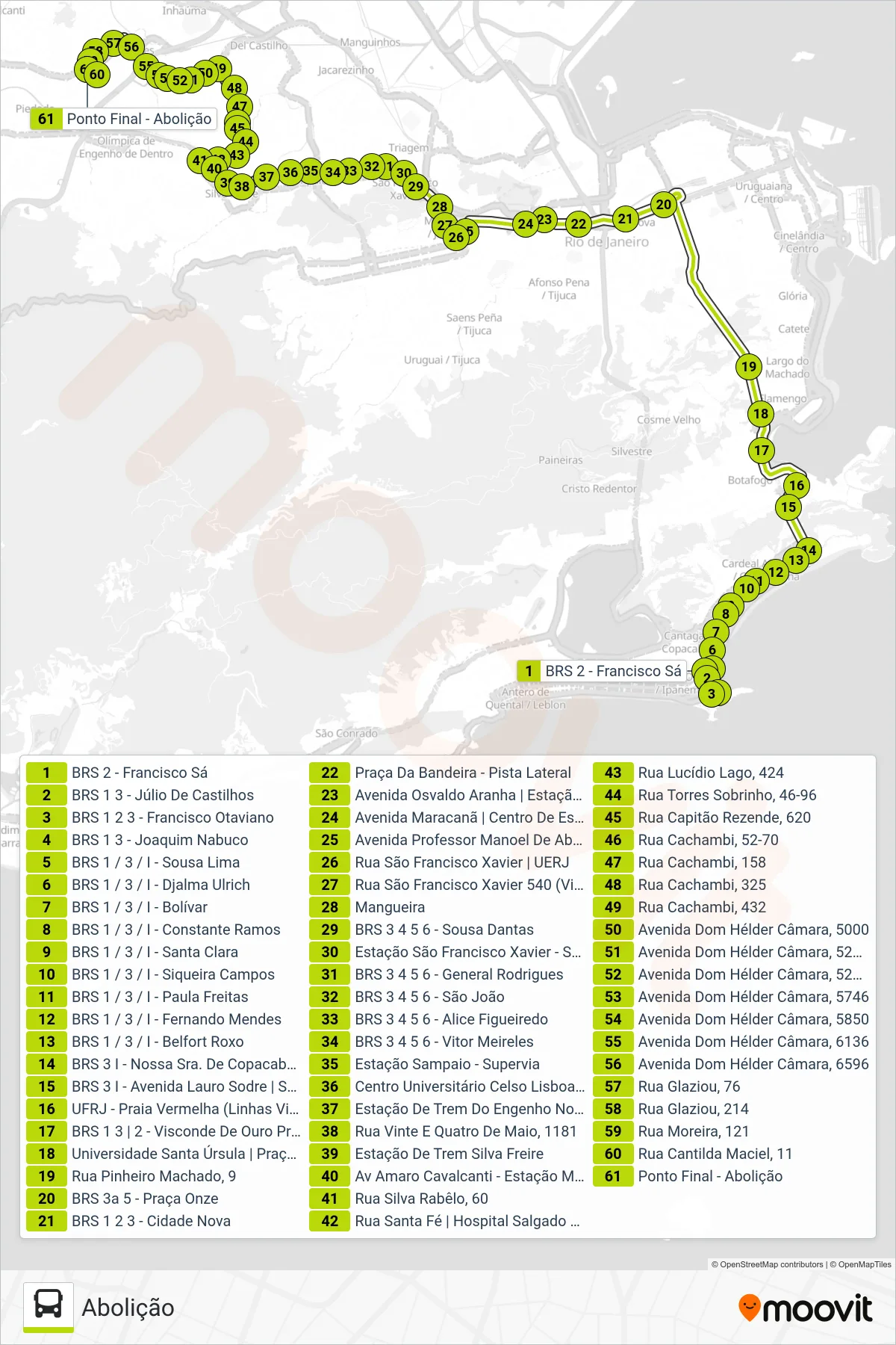 Rota e paradas da linha de ônibus  457  (Abolição) no mapa