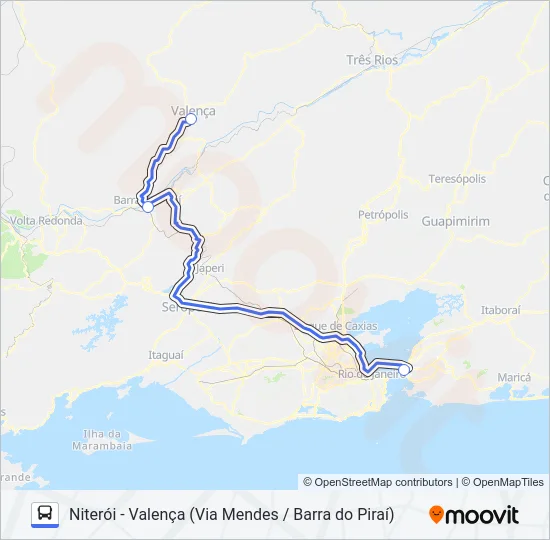 NITERÓI - VALENÇA (VIA MENDES / BARRA DO PIRAÍ) Bus Line Map