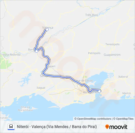 NITERÓI - VALENÇA (VIA MENDES / BARRA DO PIRAÍ) Bus Line Map