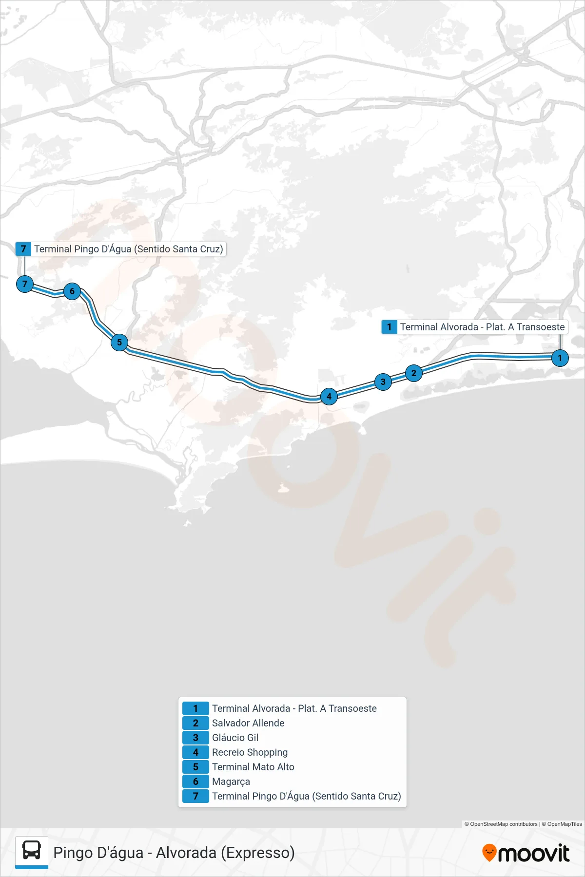 Rota e paradas da linha de ônibus 12 (Pingo D'Água) no mapa