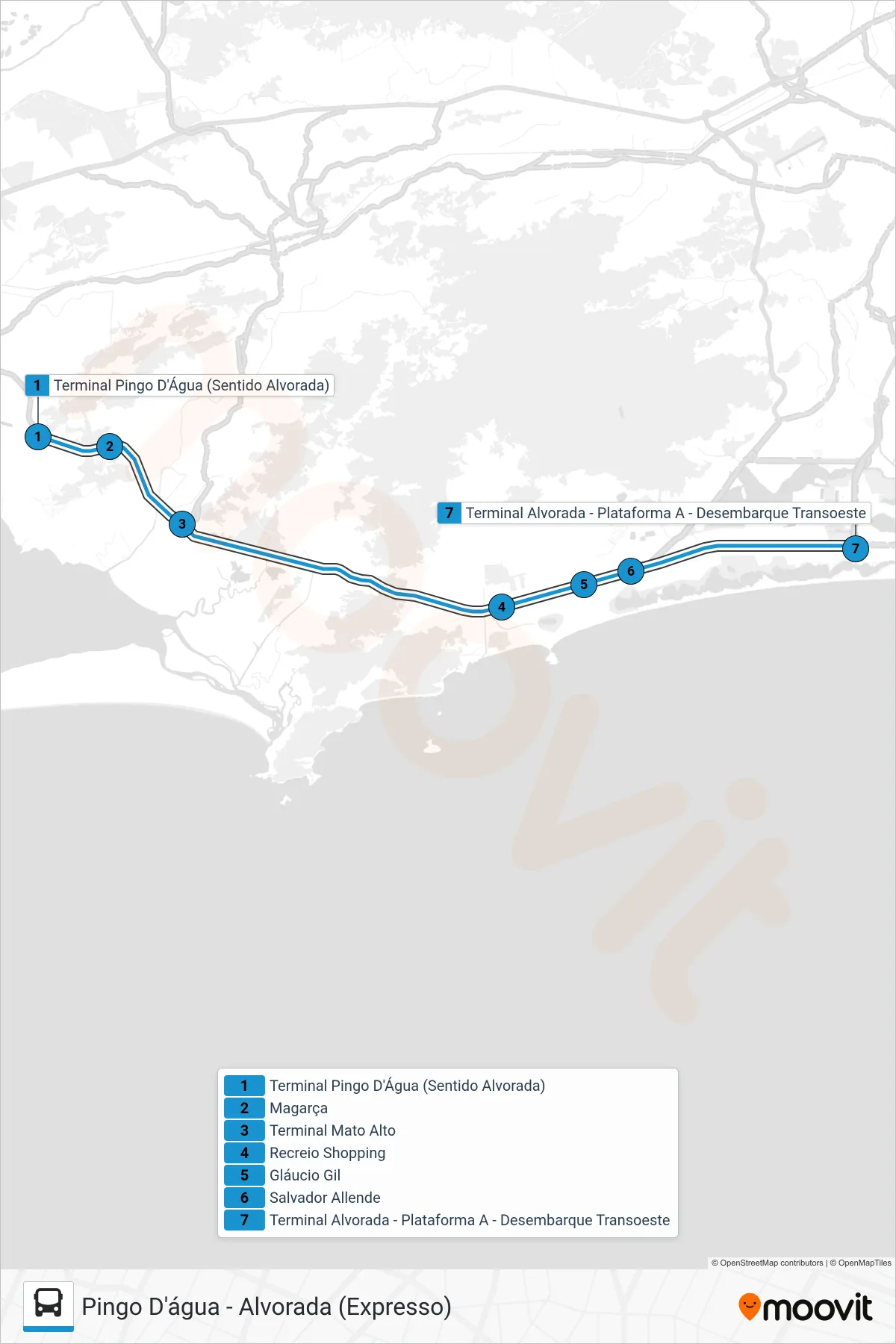 Rota e paradas da linha de ônibus 12 (Alvorada) no mapa