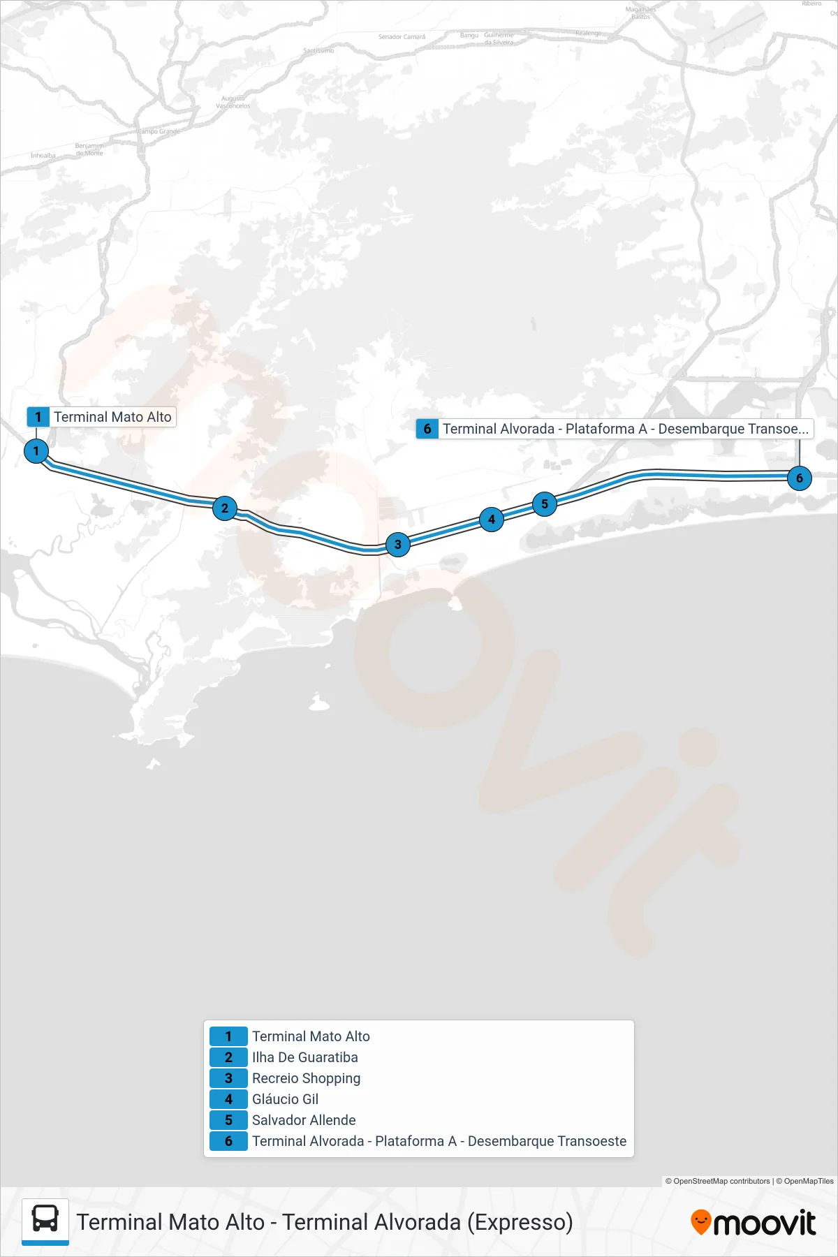 Rota e paradas da linha de ônibus 13 (Alvorada) no mapa